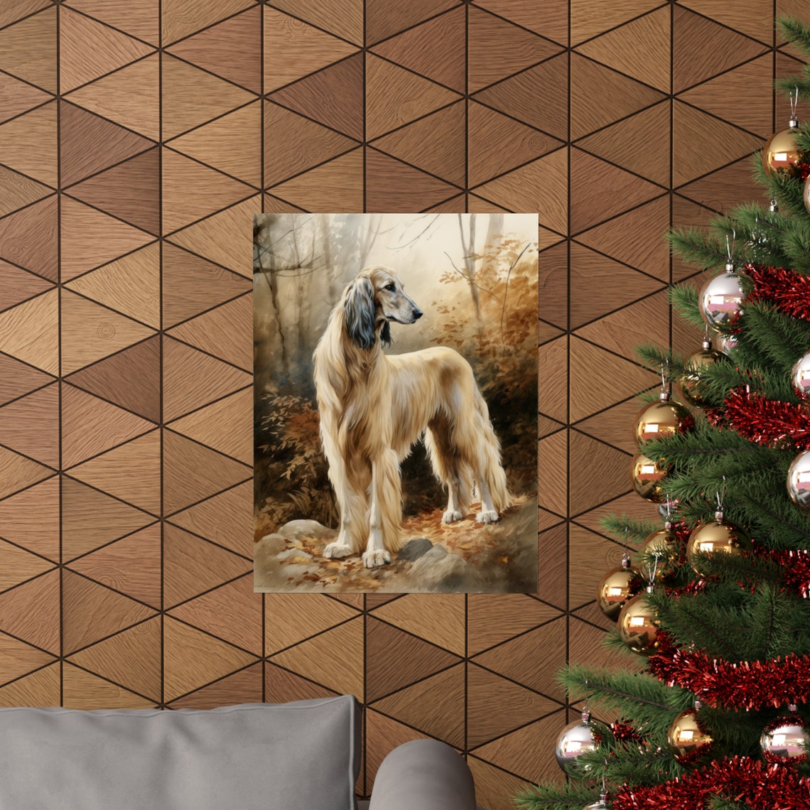 Afghan Hound Standing In Golden Autumn Forest Watercolor Dog Poster - Image 3