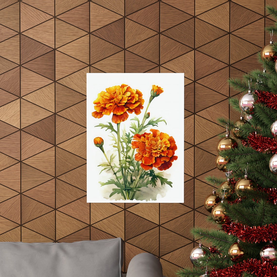 Orange Marigold Blooms Watercolor Botanical Floral Fine Art Poster - Image 3