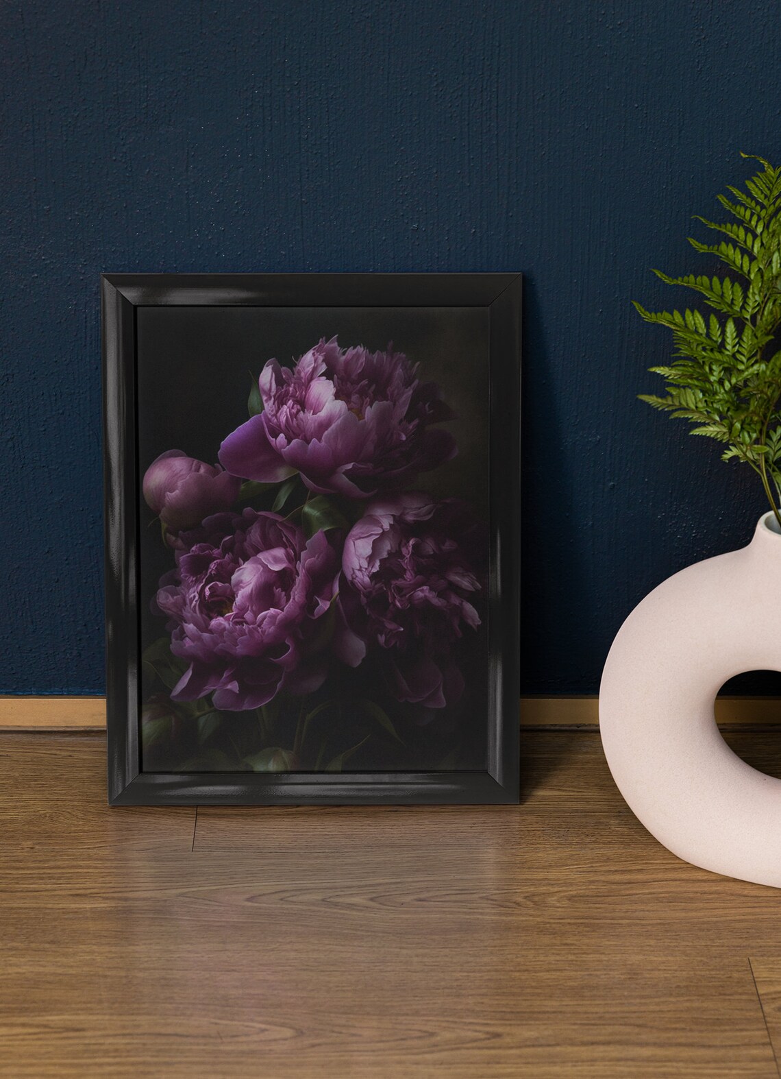 Purple Peony Blooms Velvet Petals Dark Moody Floral Art Print