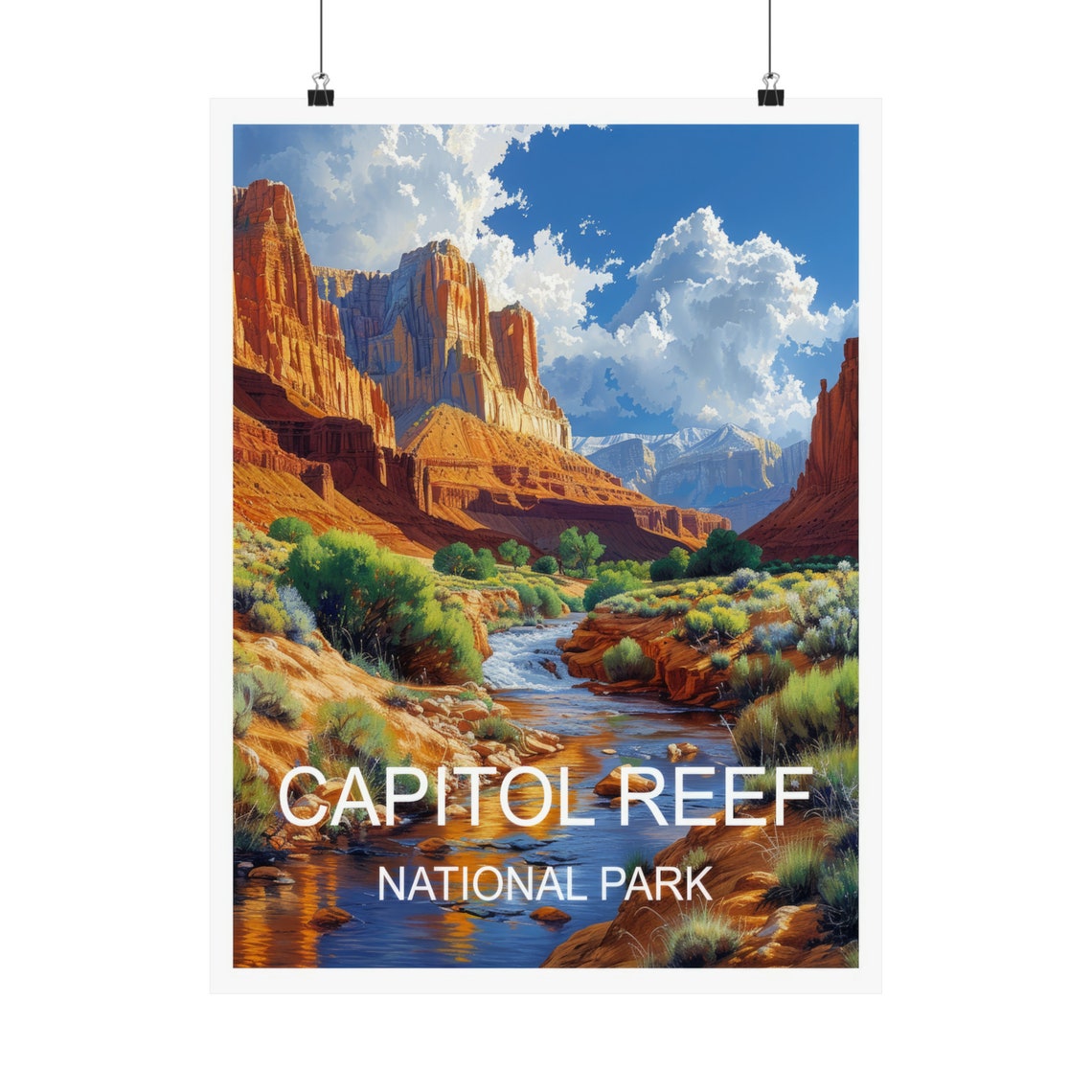 Capitol Reef National Park Red Cliffs River Canyon View Poster - Image 5