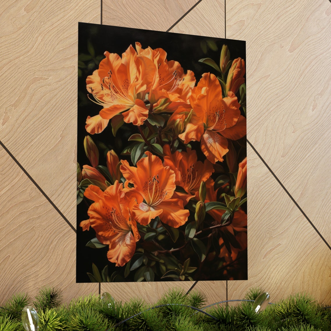 Orange Azalea Blooms Dark Moody Botanical Oil Painting Art Poster - Image 2