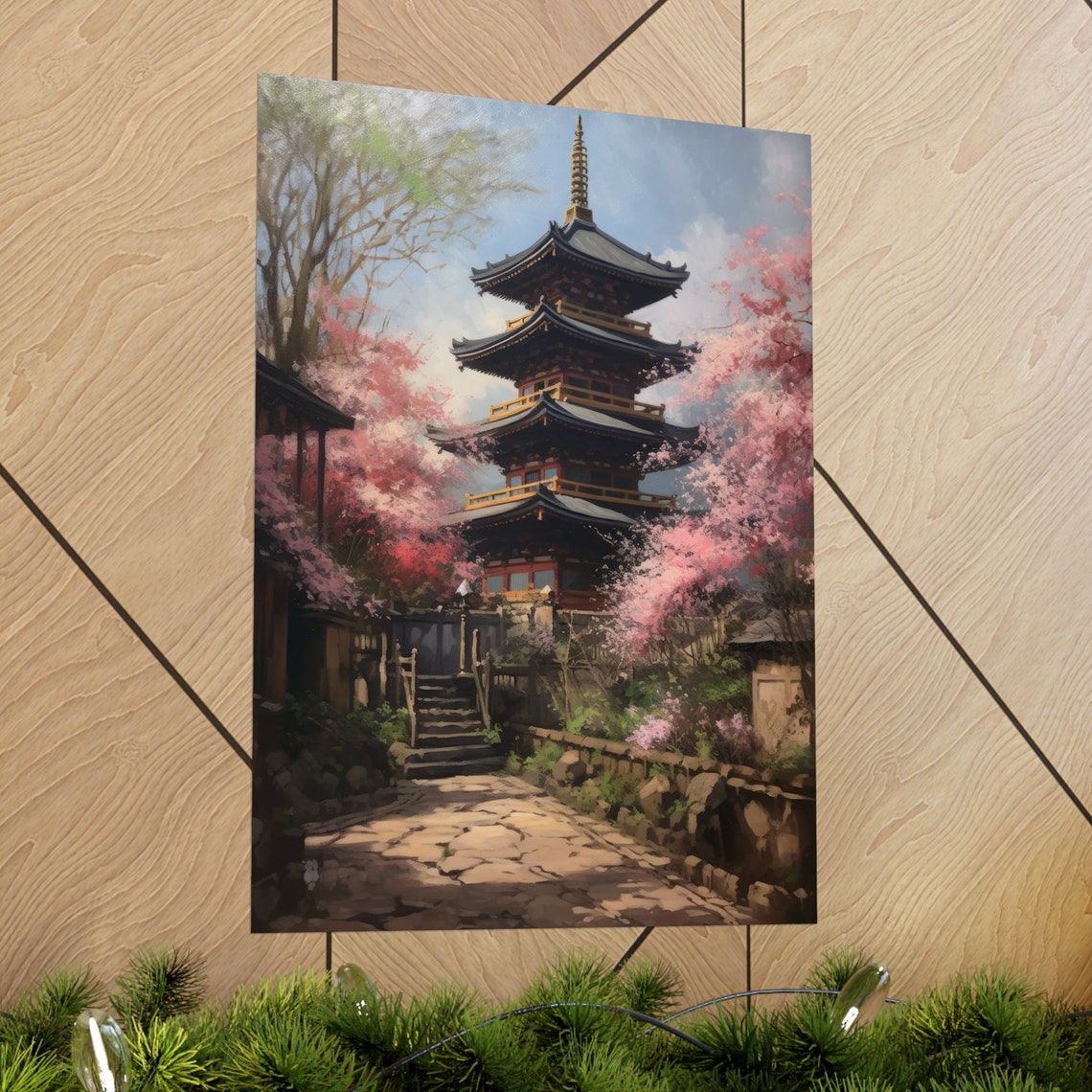 Japanese Pagoda in Cherry Blossom Spring Garden Travel Poster - Image 2