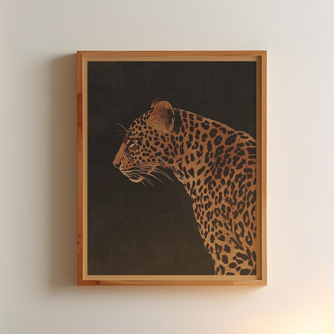 Vintage Leopard on Black Background, Safari Animal Art Print