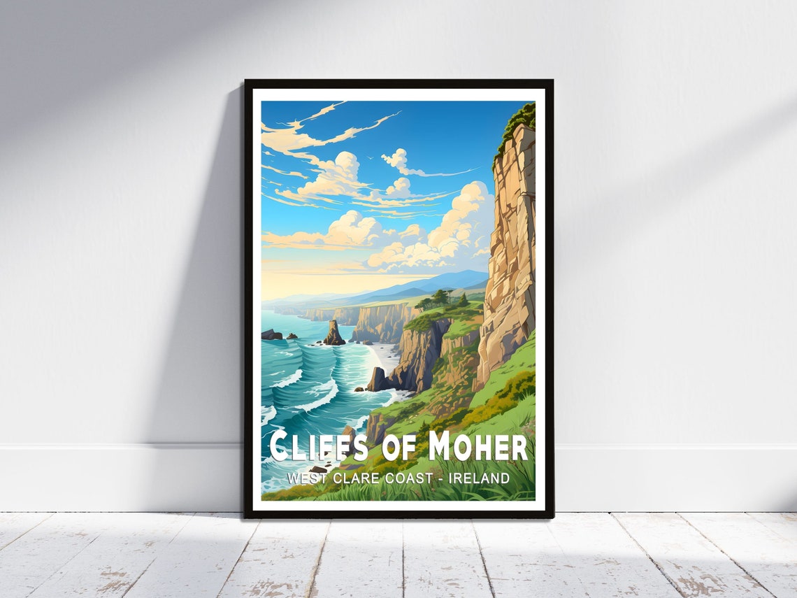 Cliffs Of Moher Ireland Ocean Cliffs Retro Travel Poster Art