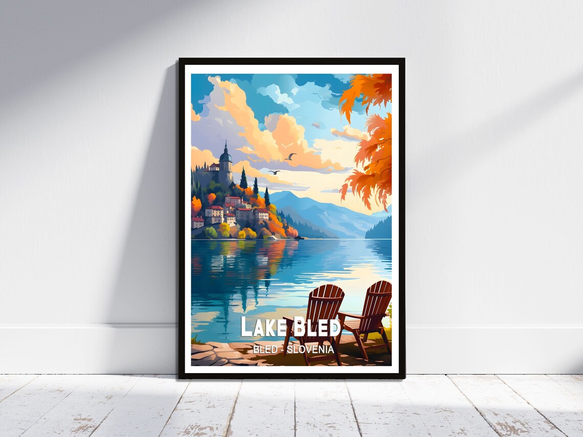 Lake Bled Slovenia Island Church Lakeside Autumn Travel Poster
