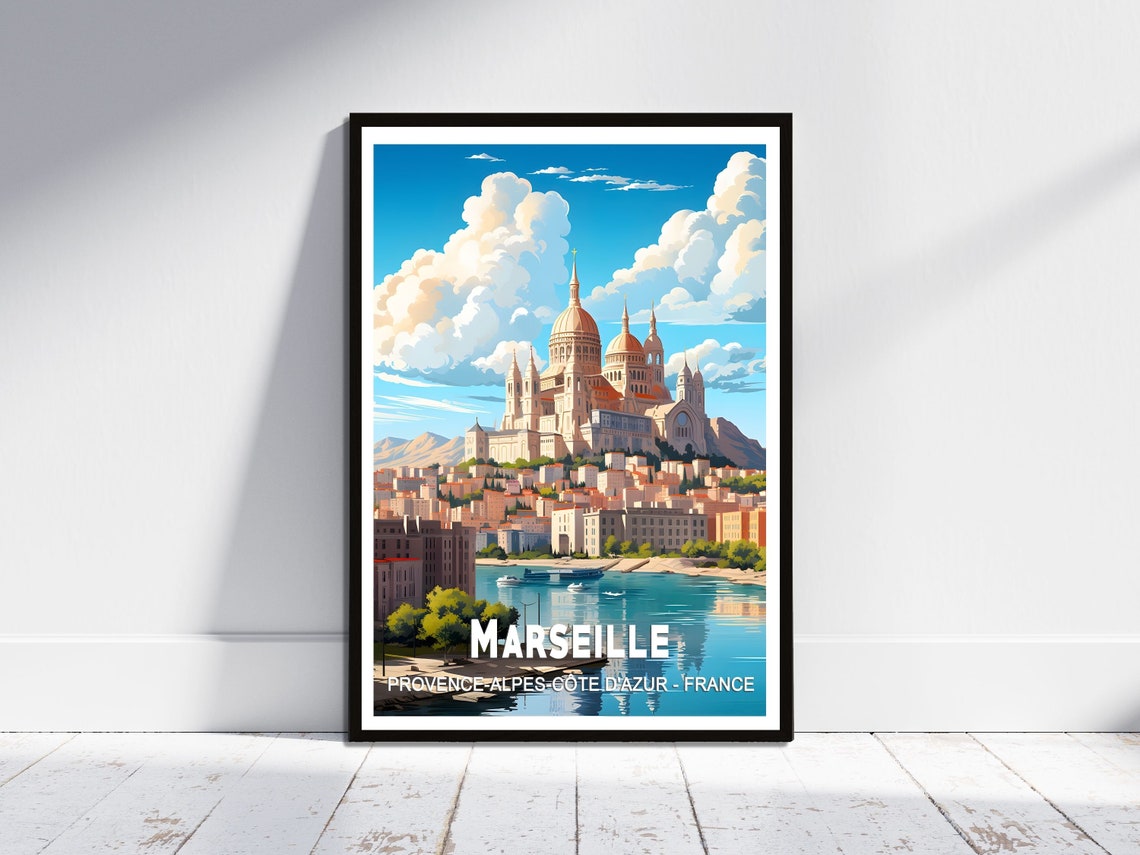 Marseille Harbor Basilica Skyline Mediterranean Travel Poster