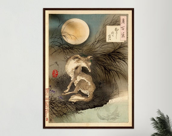 Japanese Ukiyo-E Fox Moon Art Print