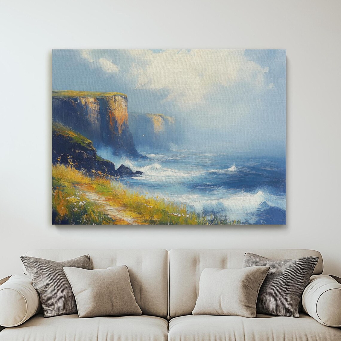 Cliffs Of Moher Misty Ocean Waves Dramatic Coastal Painting Poster