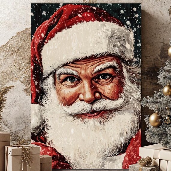 Vintage Santa Claus Portrait Snowy Nostalgic Christmas Poster