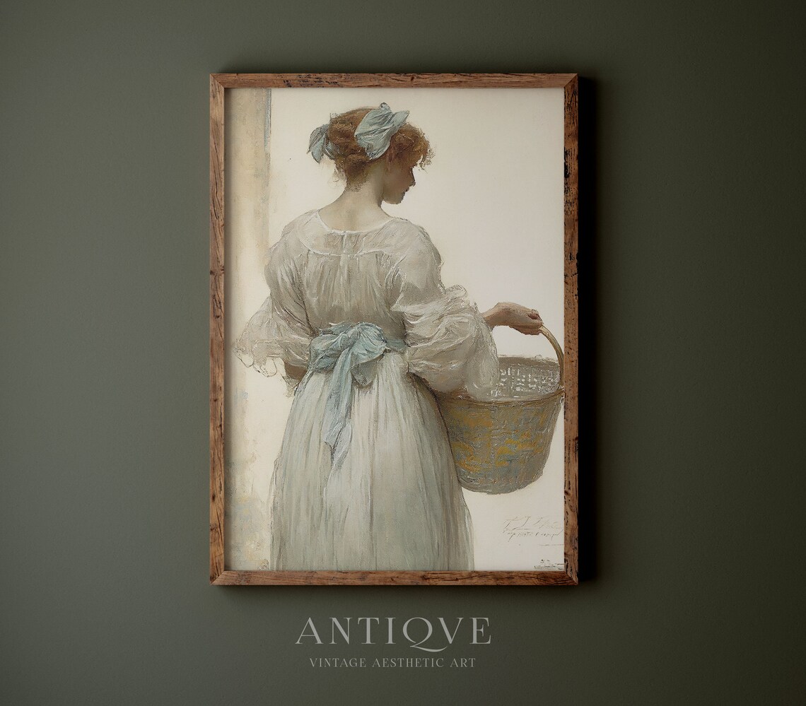Woman In Antique Clothing With Laundry Basket, Vintage - Image 4