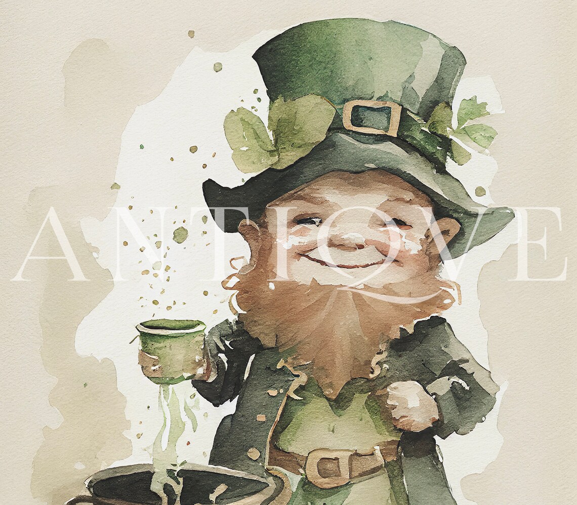 Cheerful Leprechaun Pot of Gold St Patrick's Day Watercolor Poster - Image 2