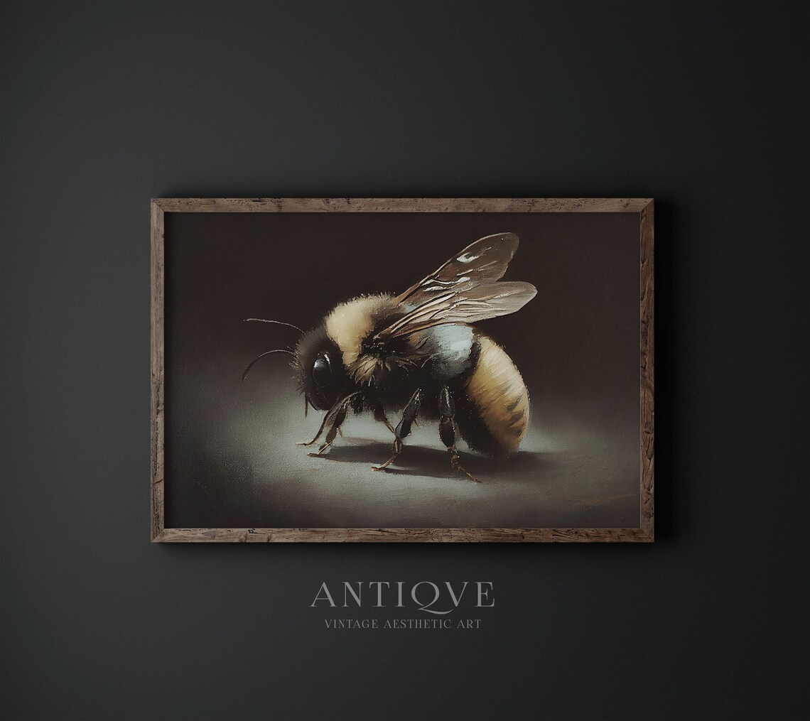 Moody Bumblebee Antique Art, Dark Cottagecore Decor - Image 4