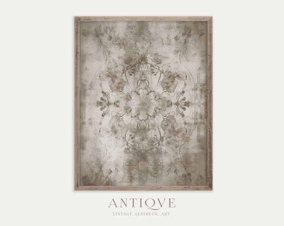 Floral Faded Fabric, Neutral Palette Art Print