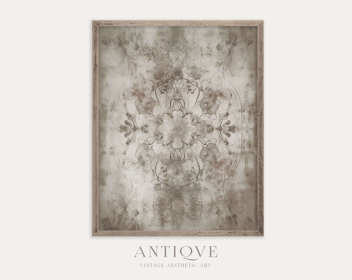 Floral Faded Fabric, Neutral Palette Art Print