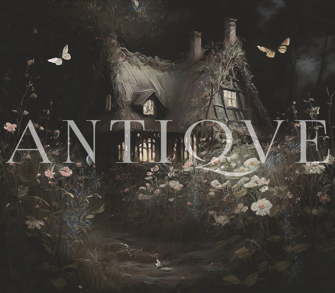 Moody Cottage In The Forest With Butterflies Art Print - Image 3
