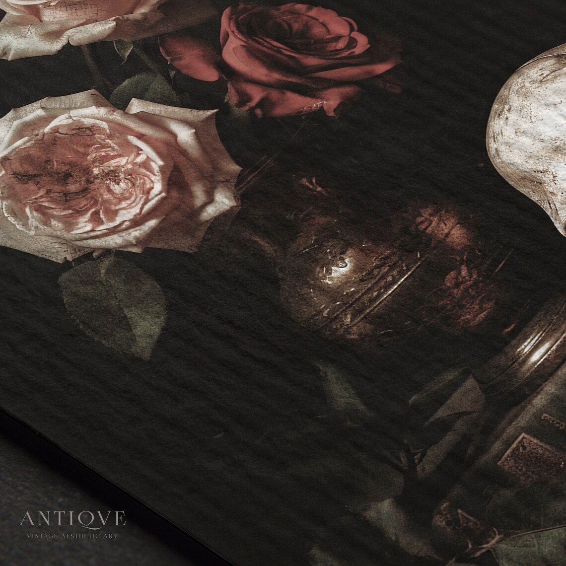 Moody Skull and Roses Goth Decor Halloween Art Print - Image 2