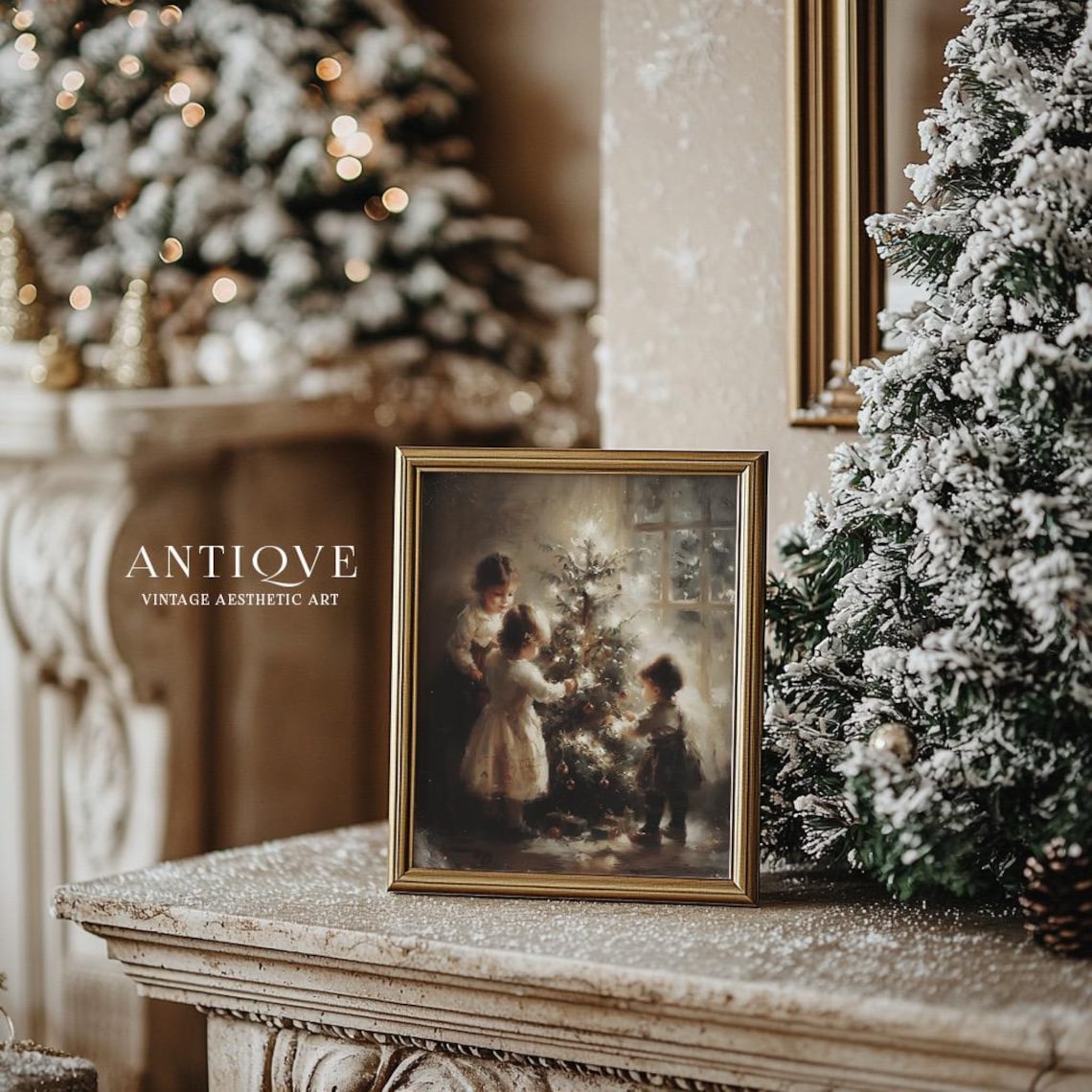 Children Decorating Christmas Tree, Winter Room Scene Art Print - Image 2