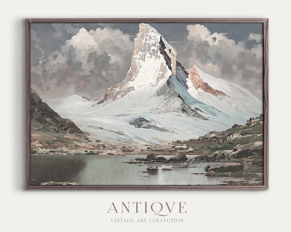 Snowy Mountain Landscape, Country Lodge Art Print