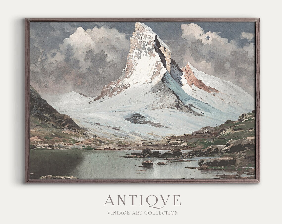 Snowy Mountain Landscape, Country Lodge Art Print