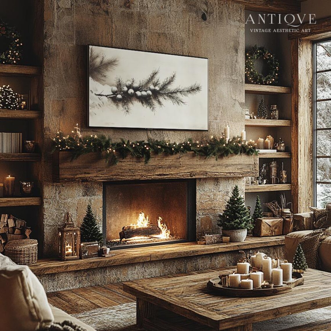 Juniper Branch Art Print, Neutral Holiday Decor - Image 3