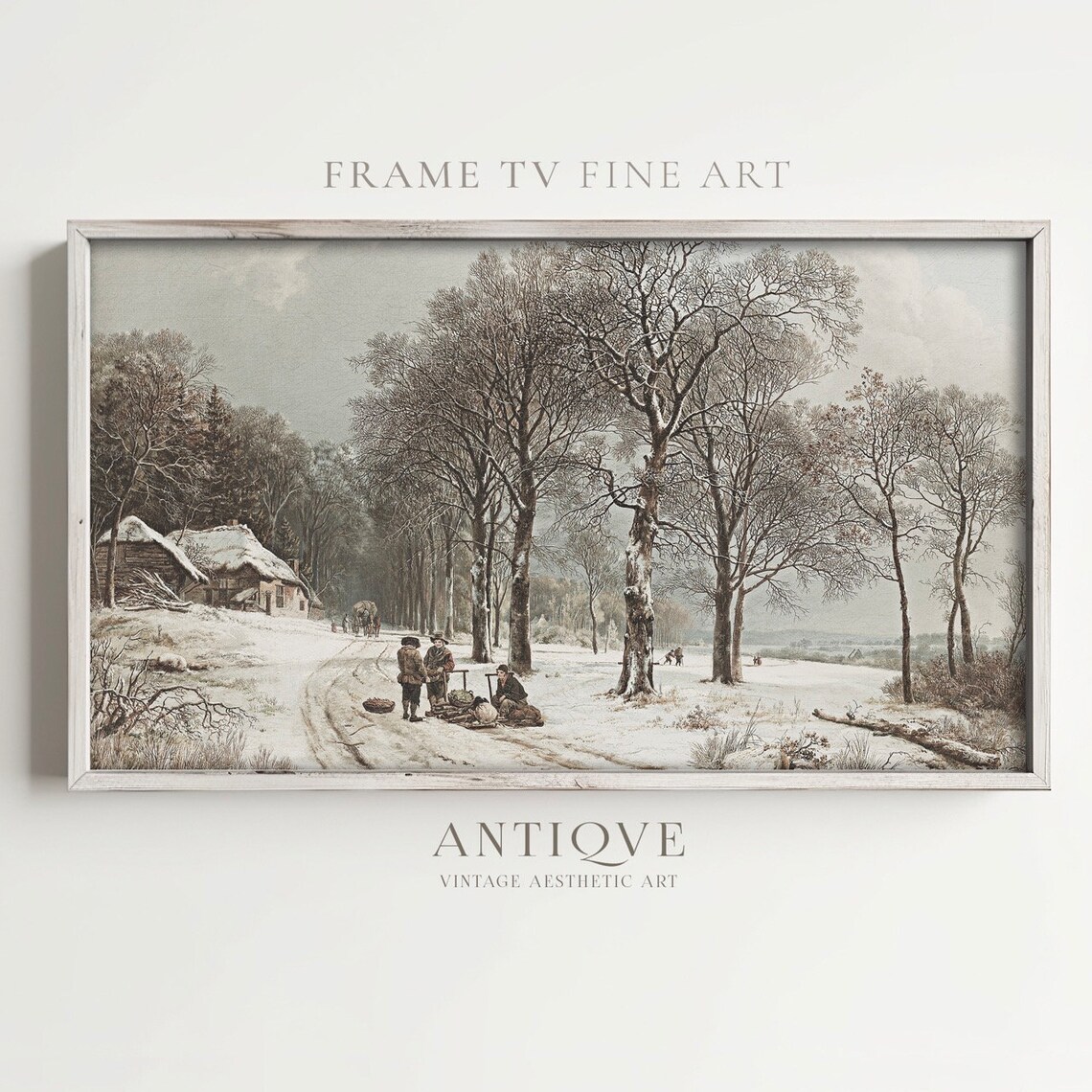Snowy Forest Road Vintage Winter Painting Wood Gatherers Antique Poster - Image 2