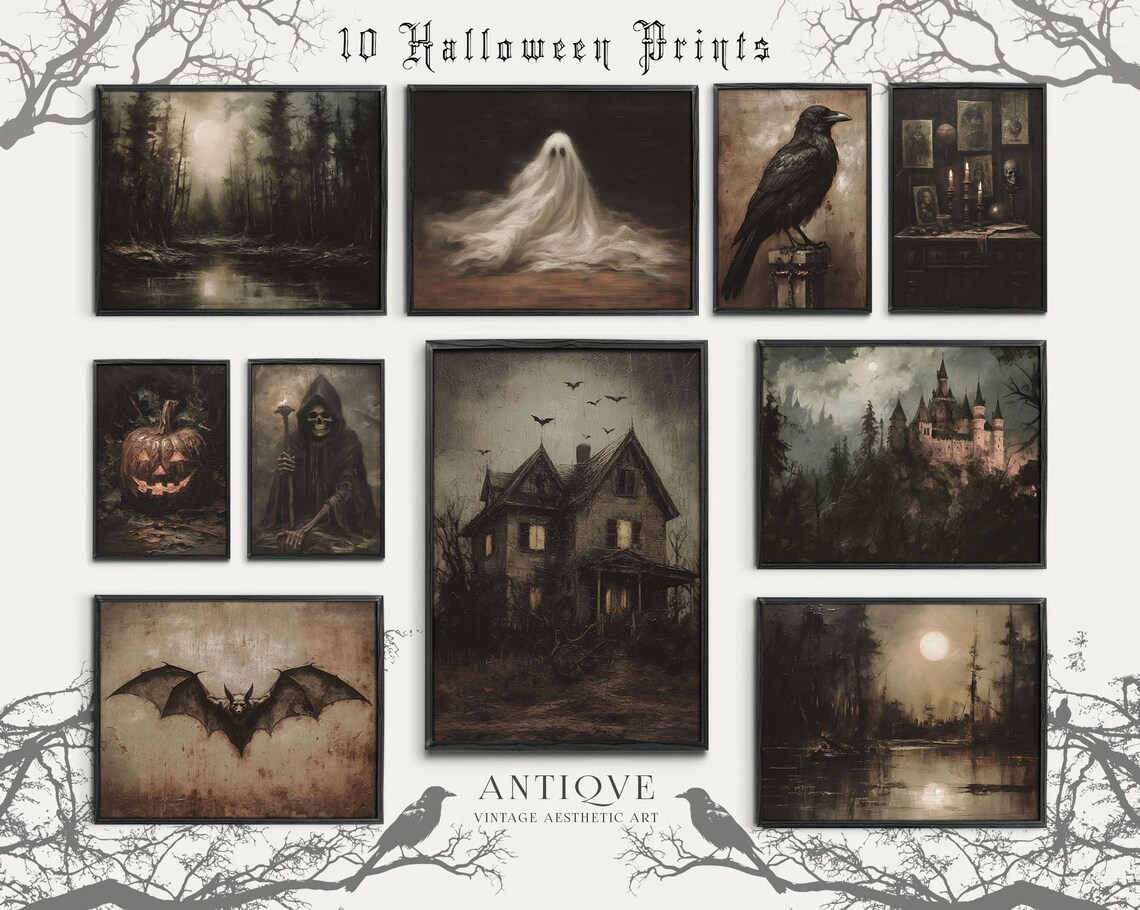 Halloween Gallery Wall, Dark and Moody Gothic Decor