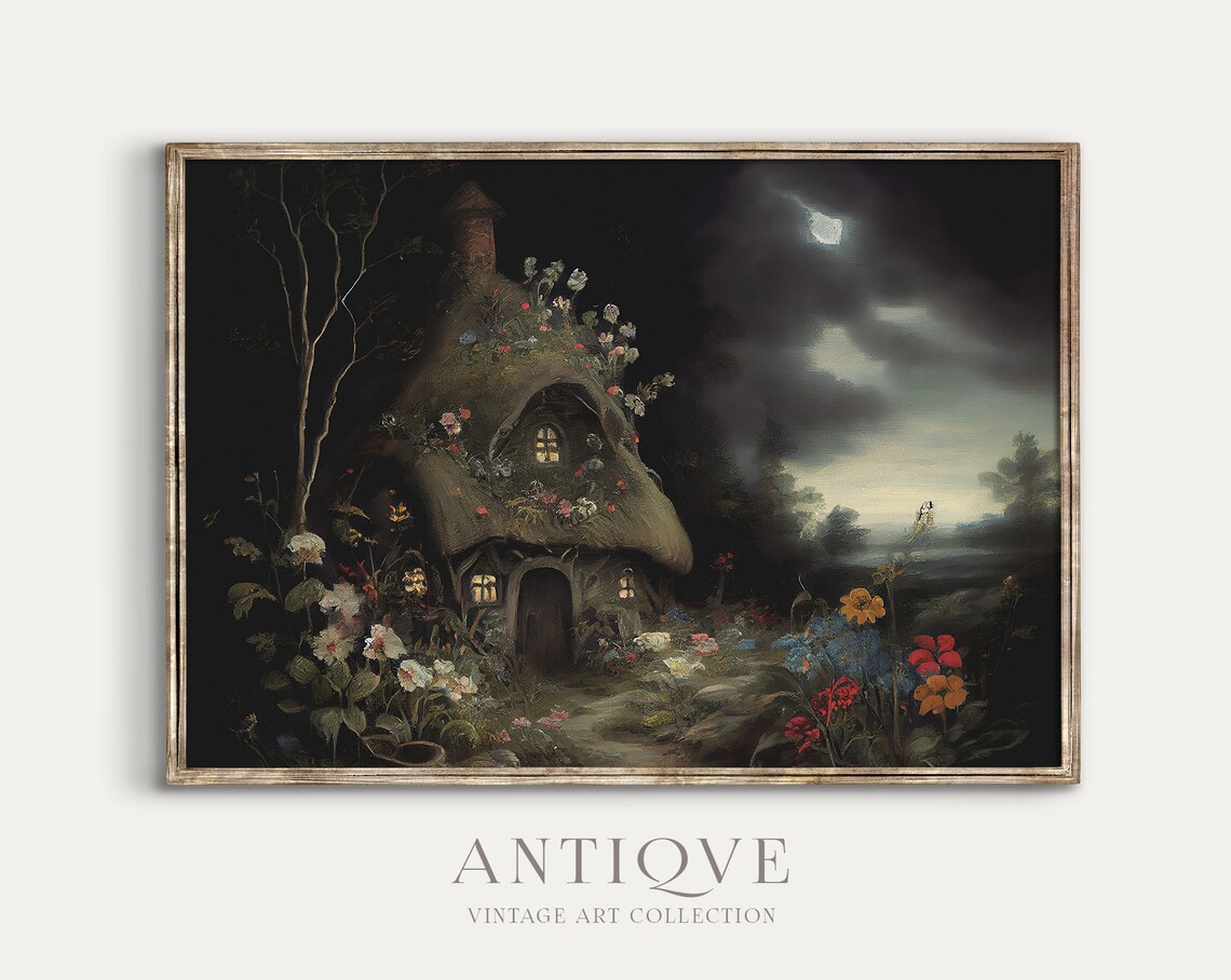Magical Thatched Cottage Moody Vintage Art Print - Image 3