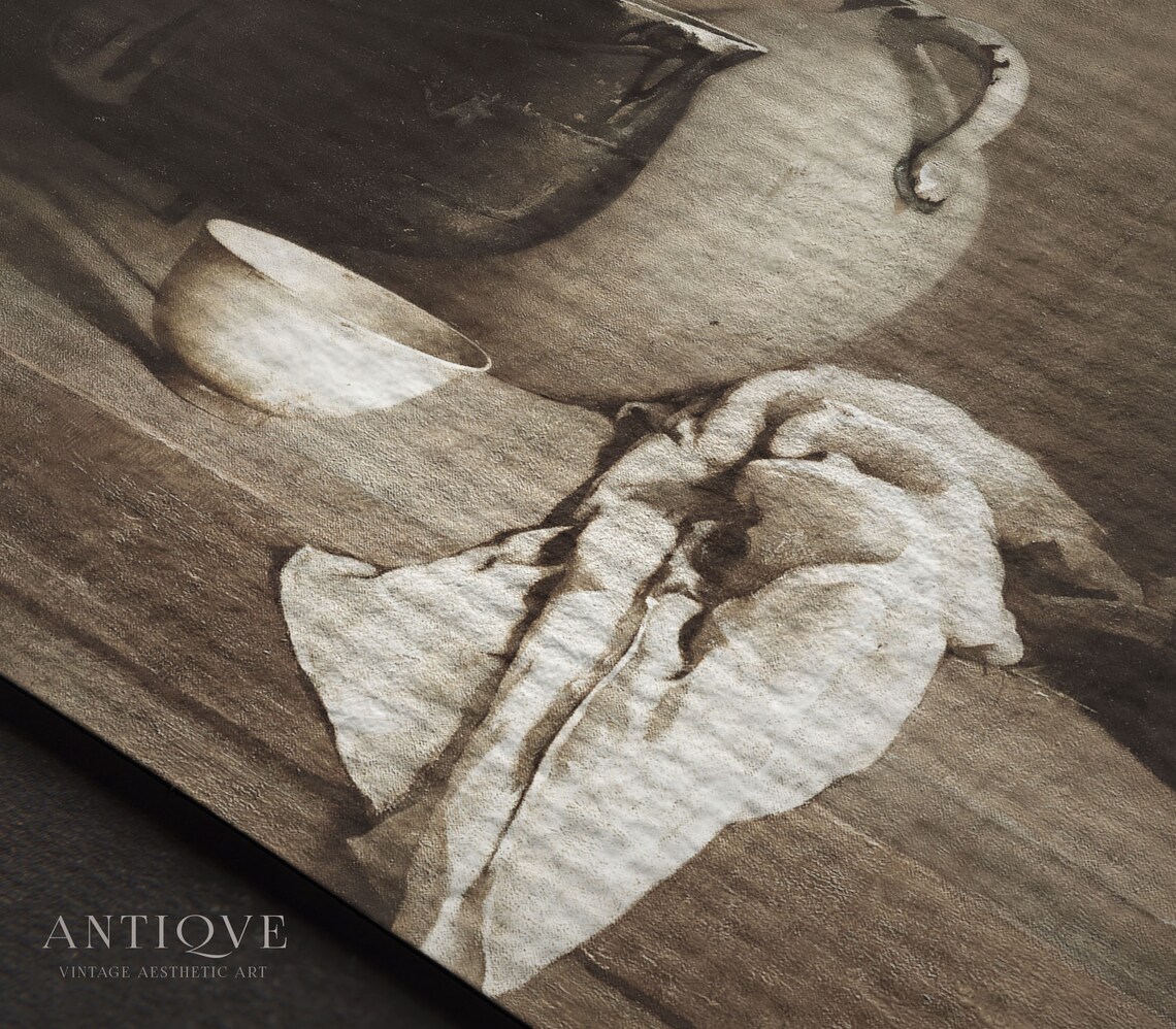 Antique Kettle Clay Jug Dark Kitchen Vintage Still Life Print - Image 3