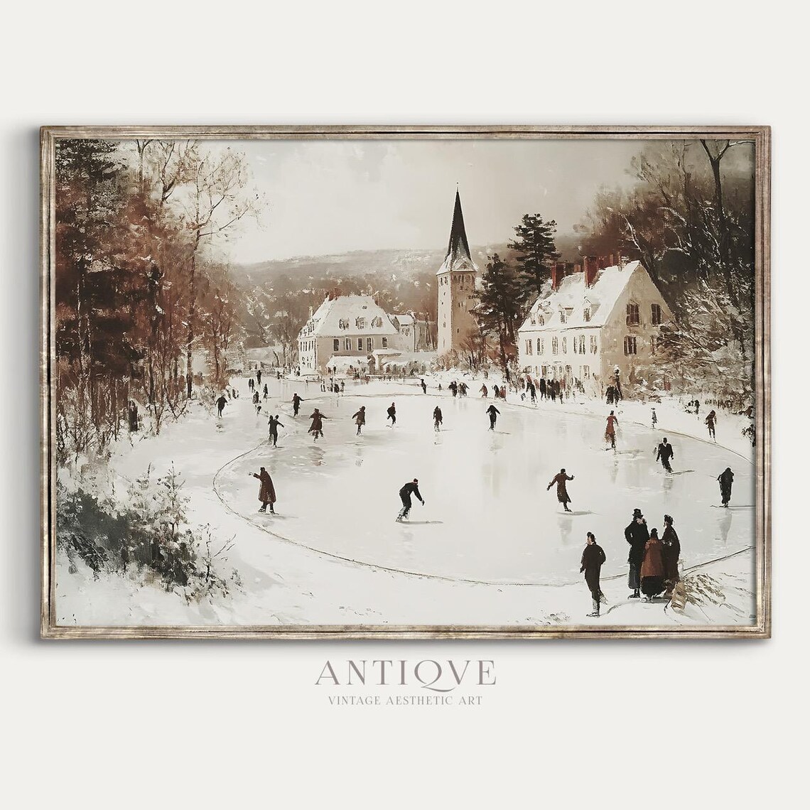 Vintage Winter Skating Scene, Rustic Christmas Decor - Image 3