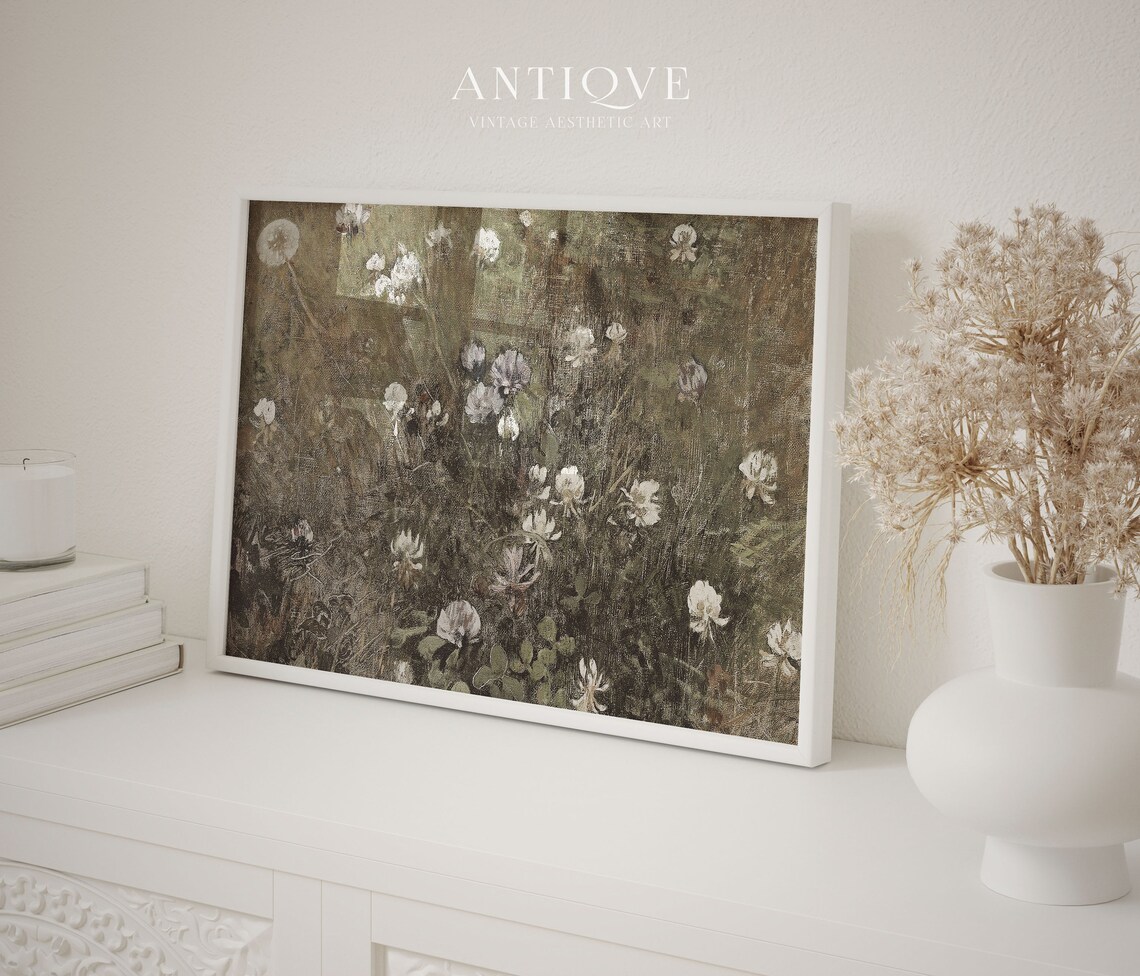 Vintage Country Field White Flowers Art Print - Image 2