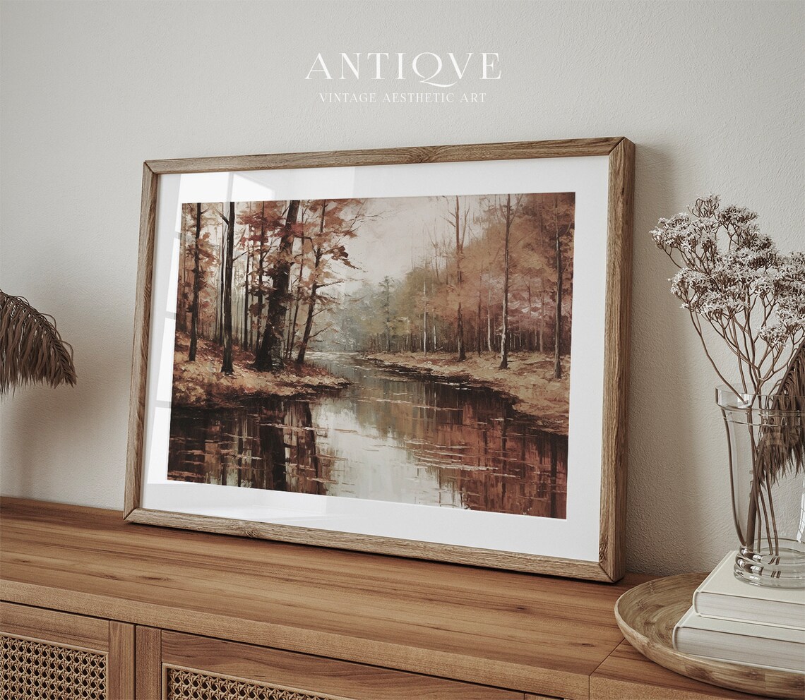 Autumn Lake Fall Woodland Rustic Neutral Art Print - Image 4