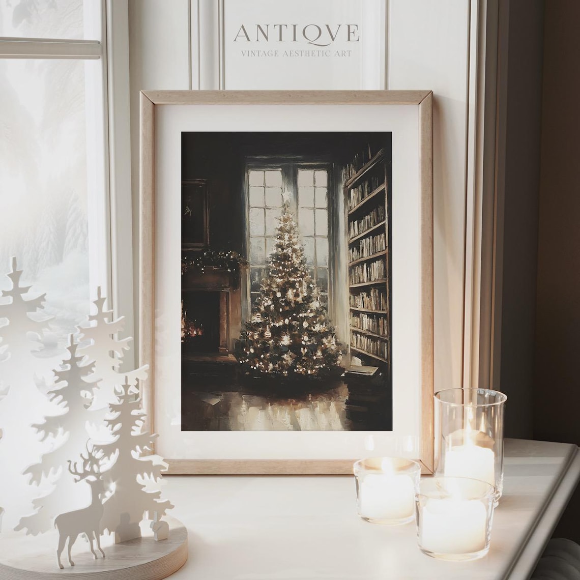 Elegant Christmas Tree By Window, Winter Room Art Print - Image 2