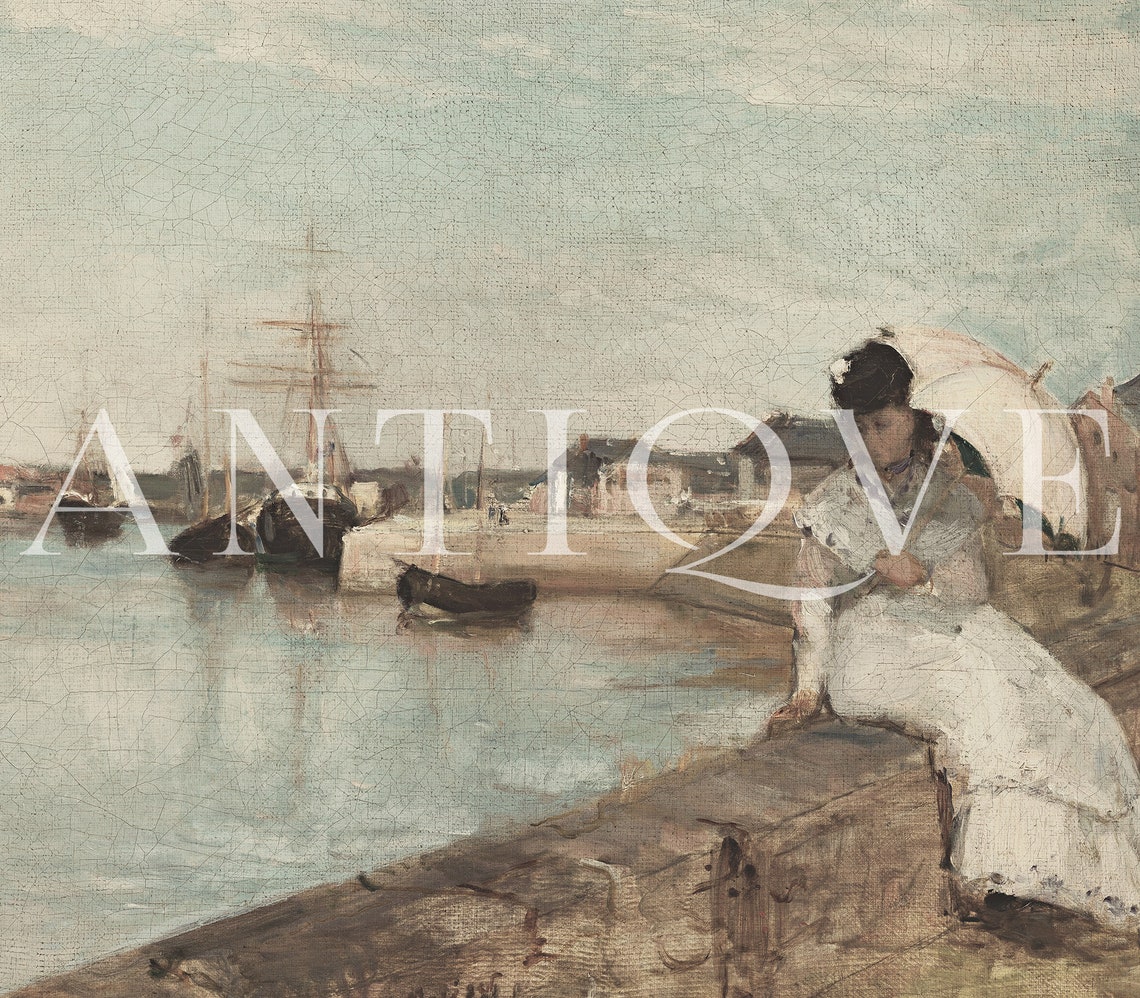 Woman With Parasol By Harbor Sailboats Impressionist Art Poster - Image 3