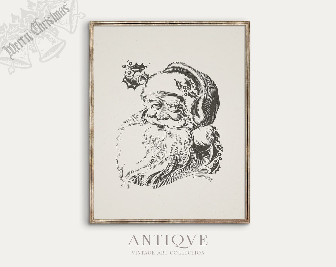 Father Christmas Sketch Print, Santa Claus Art