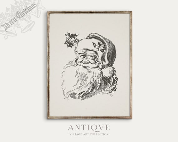 Father Christmas Sketch Print, Santa Claus Art