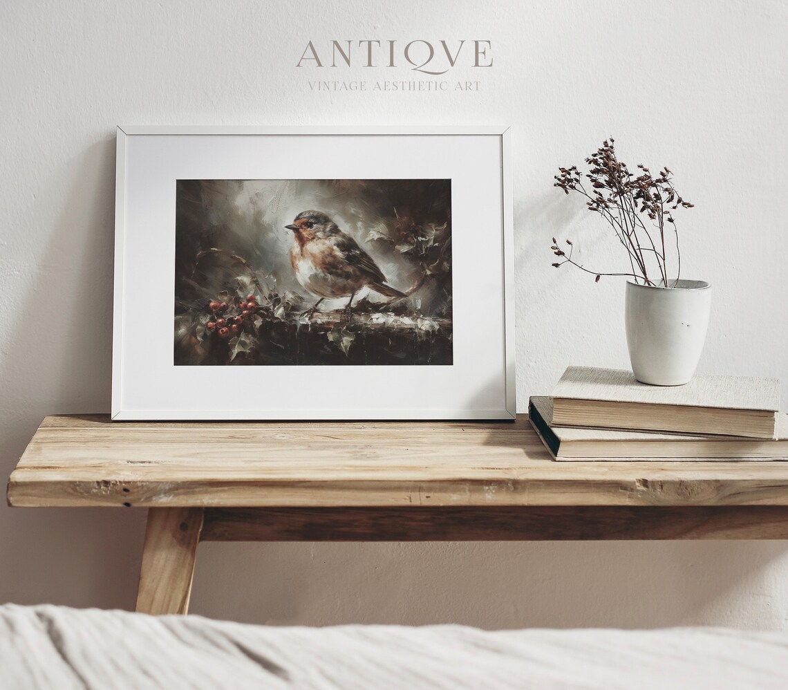Winter Robin Painting, Rustic Christmas Decor - Image 4