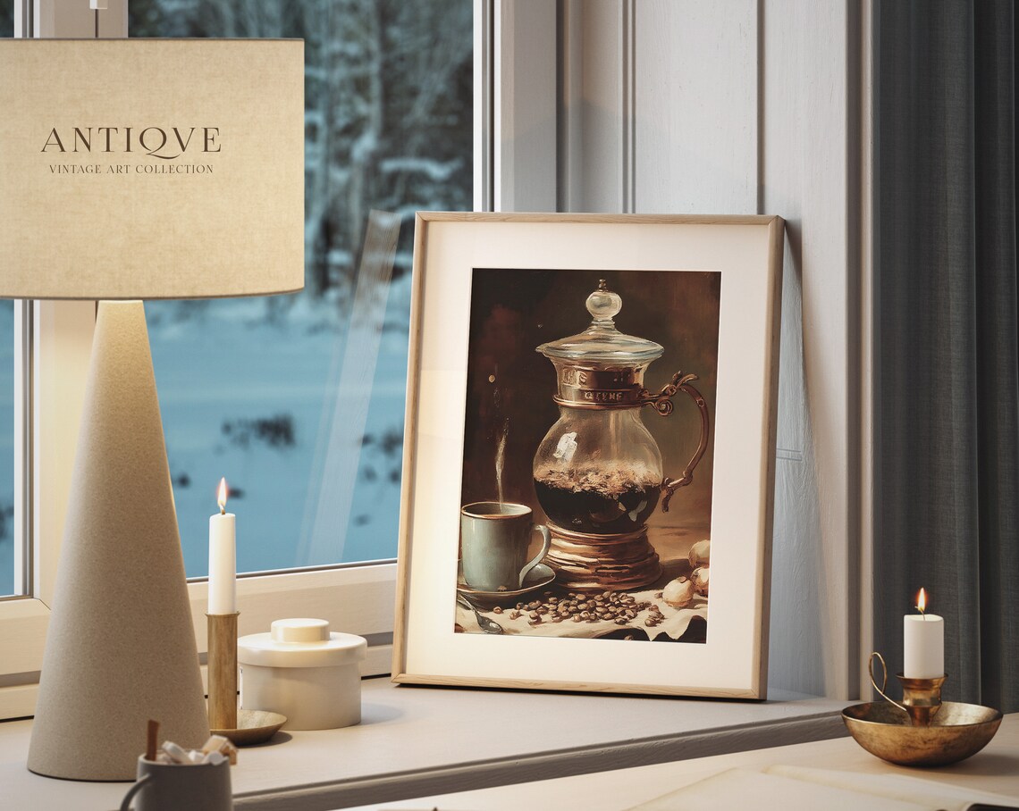 Antique Coffee Pot Painting, Vintage Kitchen Art - Image 4