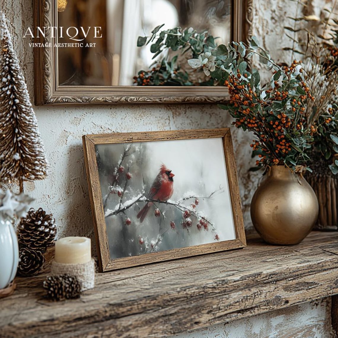 Red Cardinal On Snowy Branch - Christmas Art - Image 2