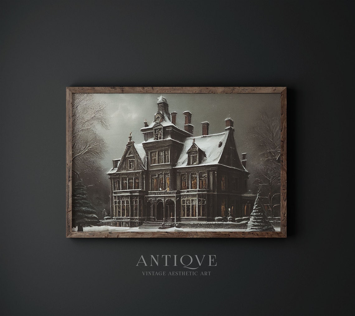 Snowy Victorian Mansion At Night Moody Haunted Gothic Winter Poster - Image 4