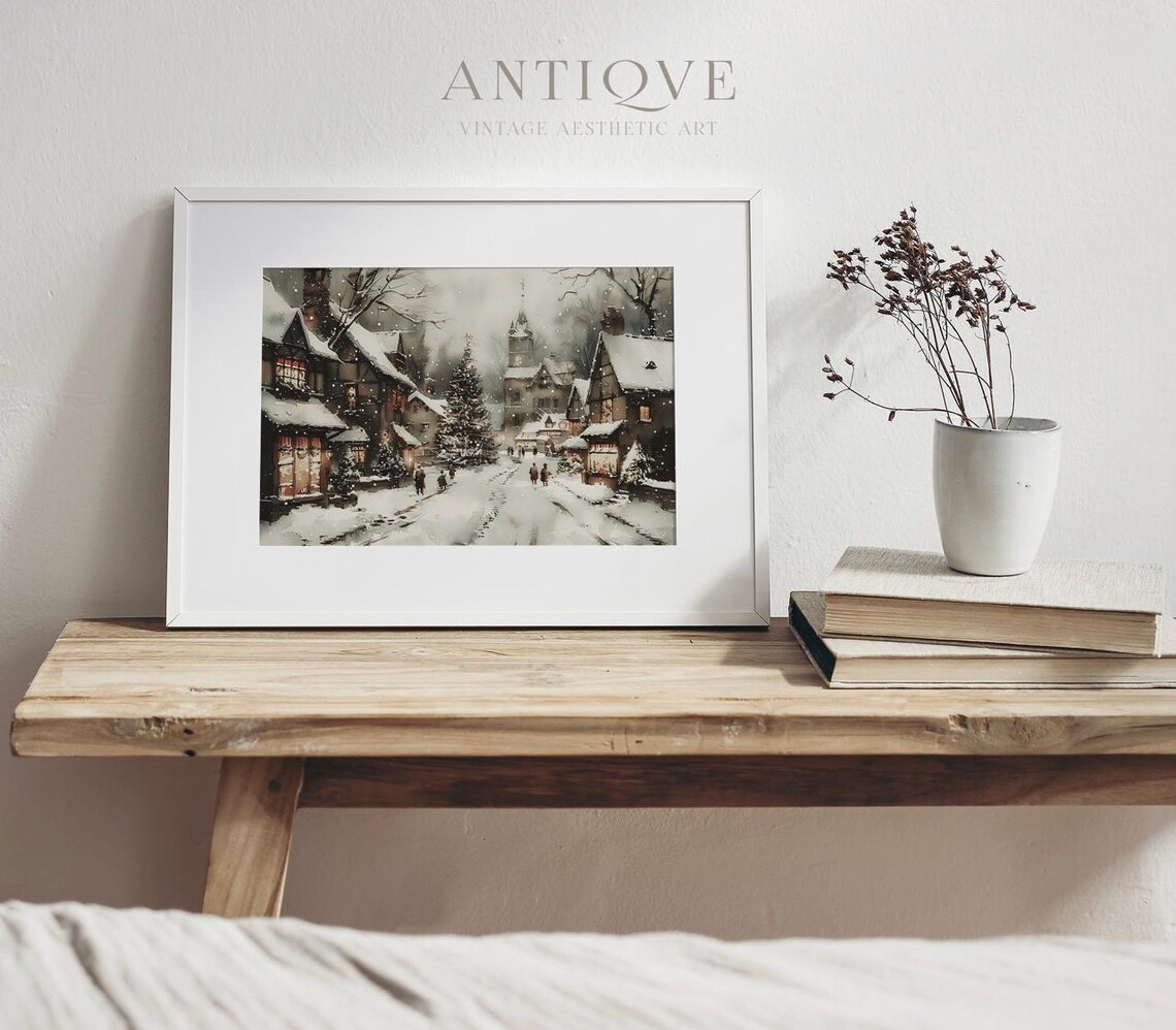 Christmas Village Street, Watercolor Poster Print - Image 4