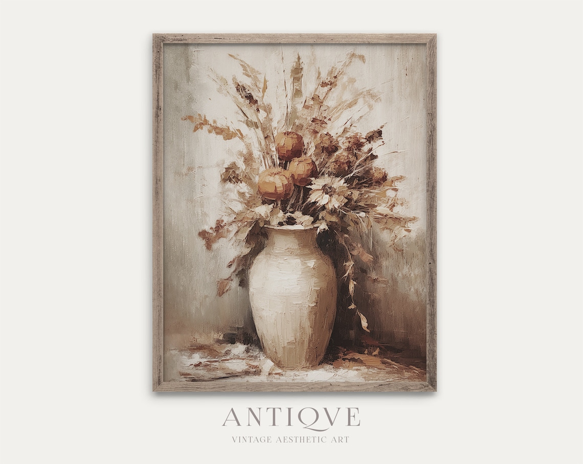 Autumn Dry Flowers In Vase Still Life Art Print