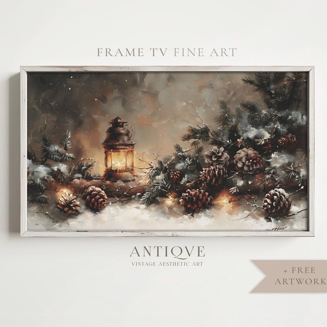 Rustic Lantern And Pinecones, Cozy Winter Still Life