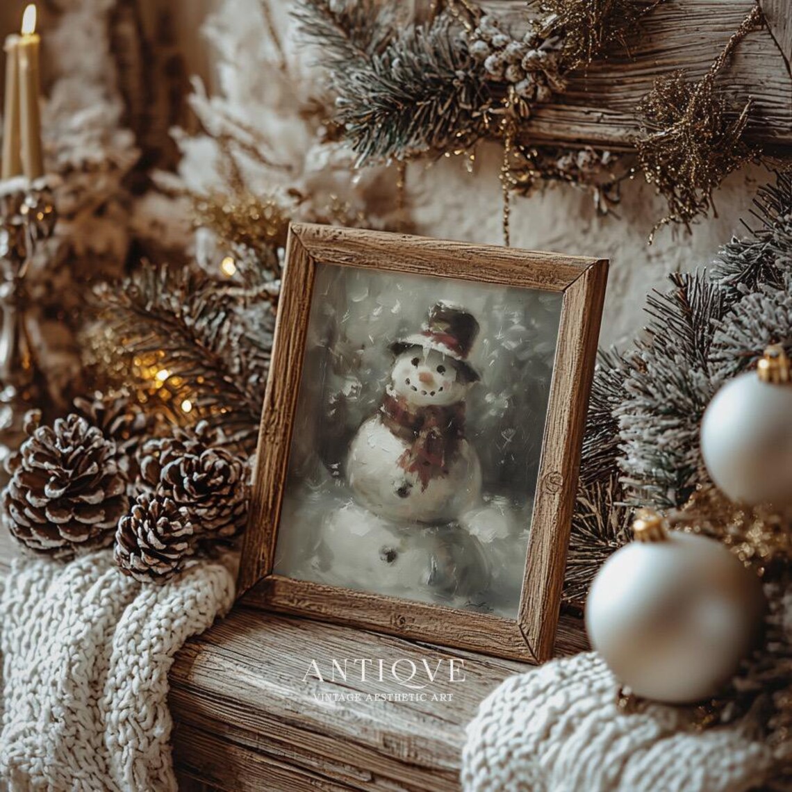 Snowman Christmas Painting, Rustic Farmhouse Art Print - Image 4