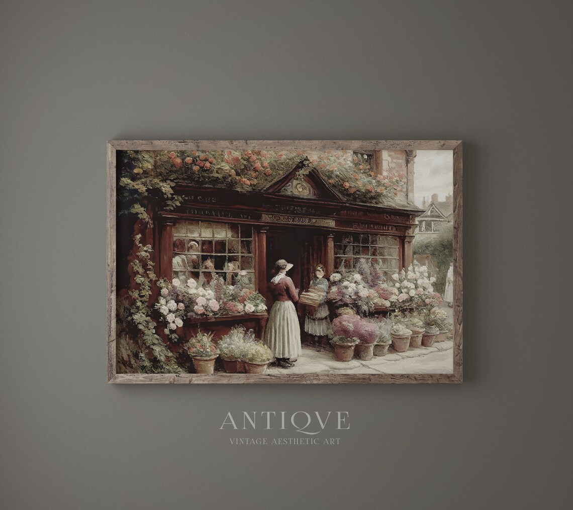 Vintage British Village Flower Shop Art Print - Image 4