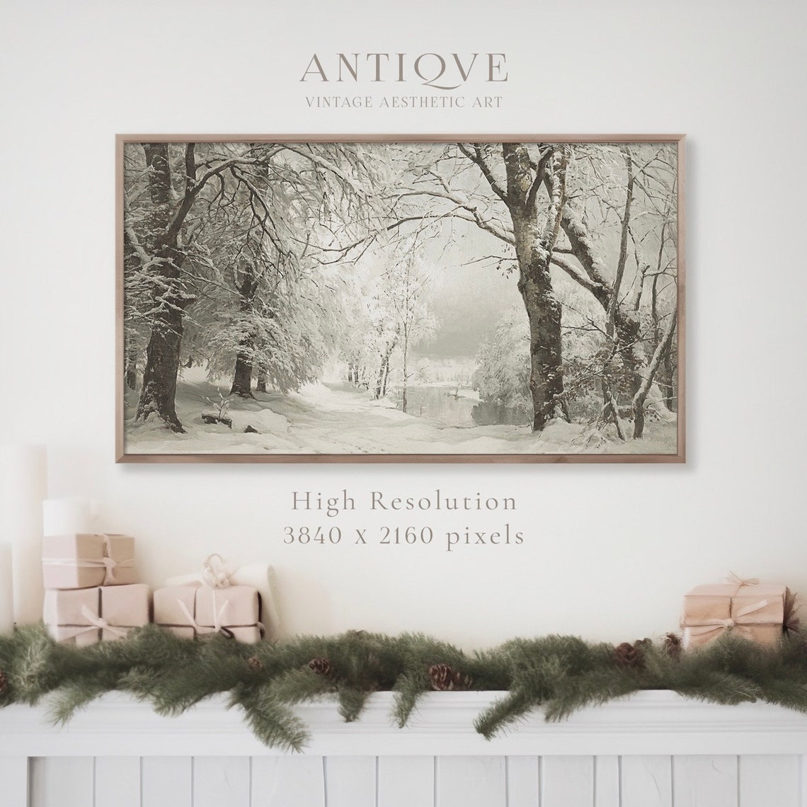Snowy Winter Woods Landscape With Bare Trees Muted Painting Poster - Image 4