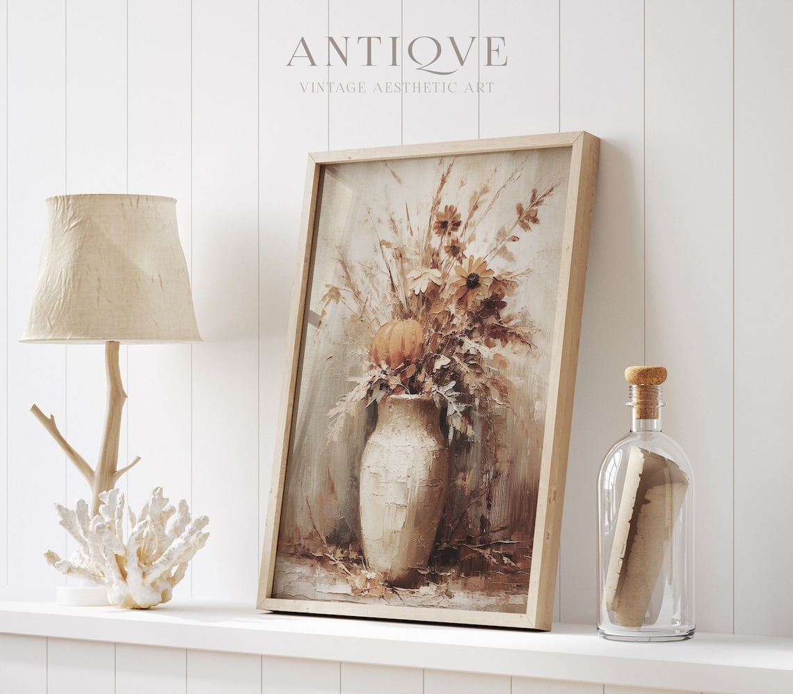 Autumn Flowers in Vase, Still Life Art Print - Image 2
