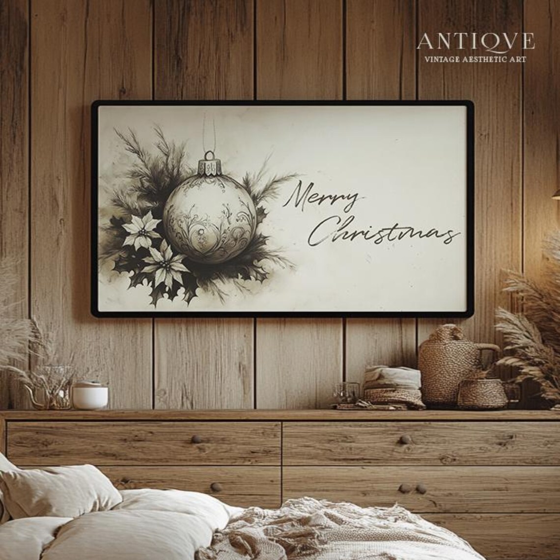 Merry Christmas Ornament Sketch, Elegant Christmas Decor