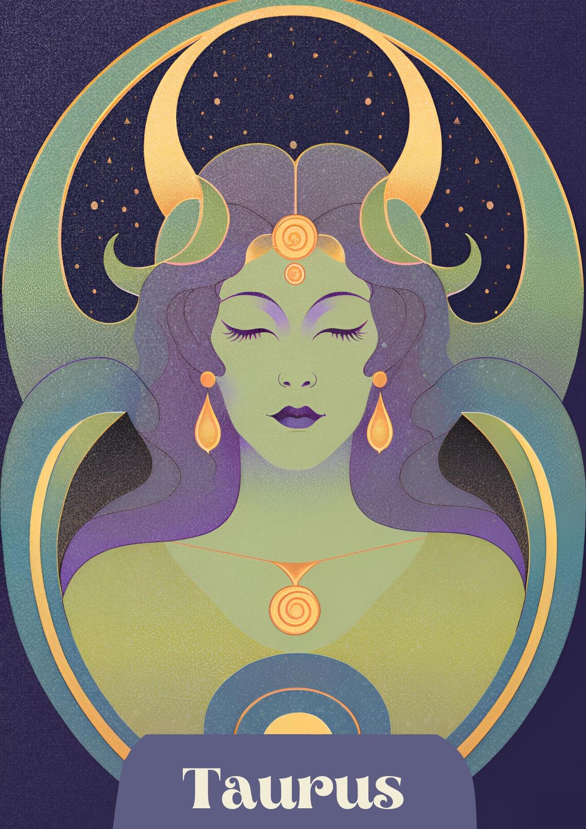 Taurus Zodiac Goddess Mystical Art Nouveau Crescent Moon Astrology Poster - Image 3