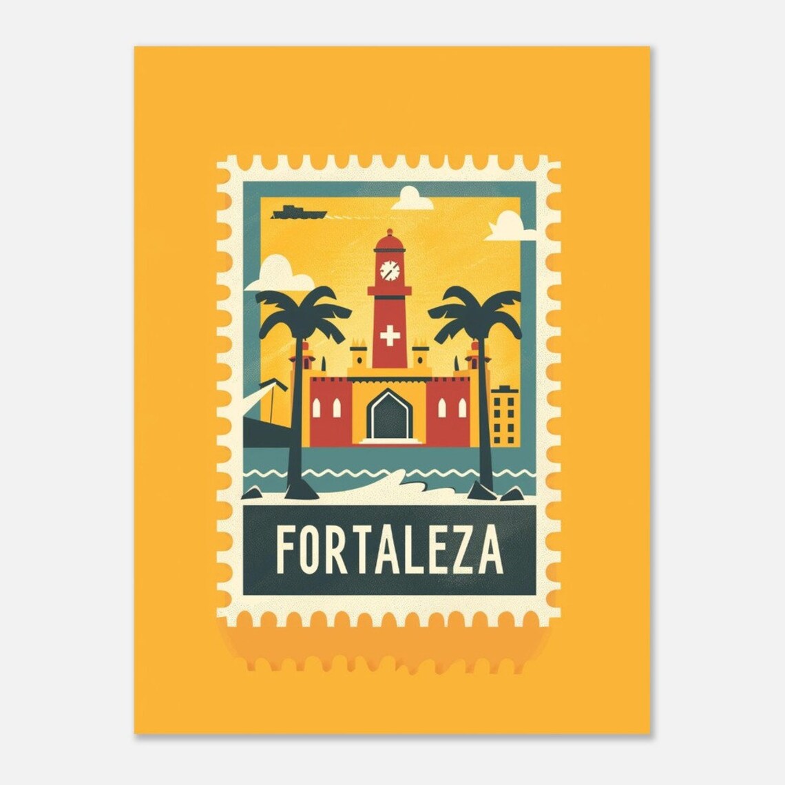 Fortaleza Brazil Church Palms Vintage Travel Stamp Style Poster - Image 2