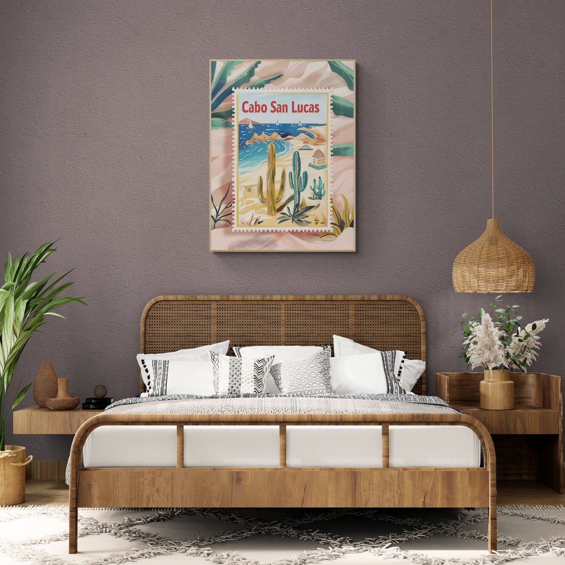 Cabo San Lucas Sunny Cactus Beach Vintage Travel Stamp Art Poster - Image 3